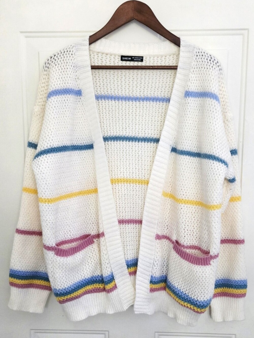 Colorful Stripe Open-Front Cardigan Sweater